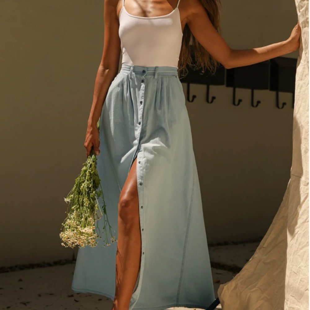 Pistola Baez Blue Chambray Maxi Skirt
